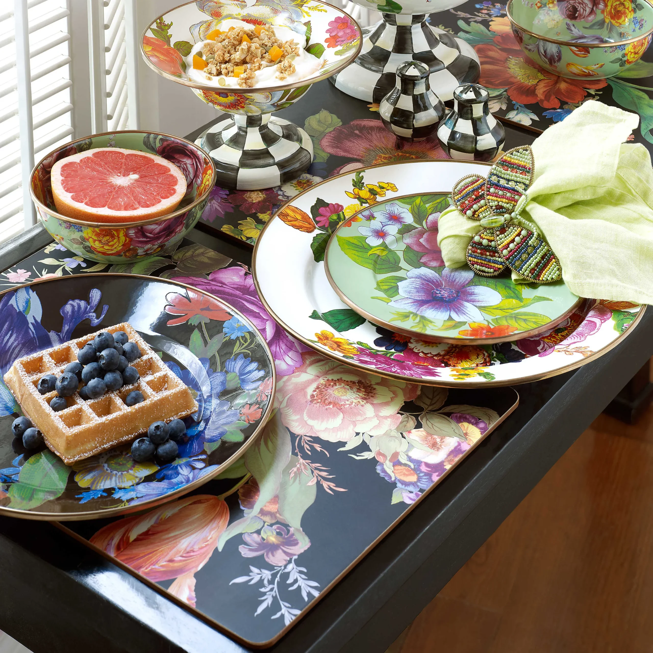 MacKenzie-Childs Flower Market Placemats - Black - Set Of 4* Outdoor Entertaining