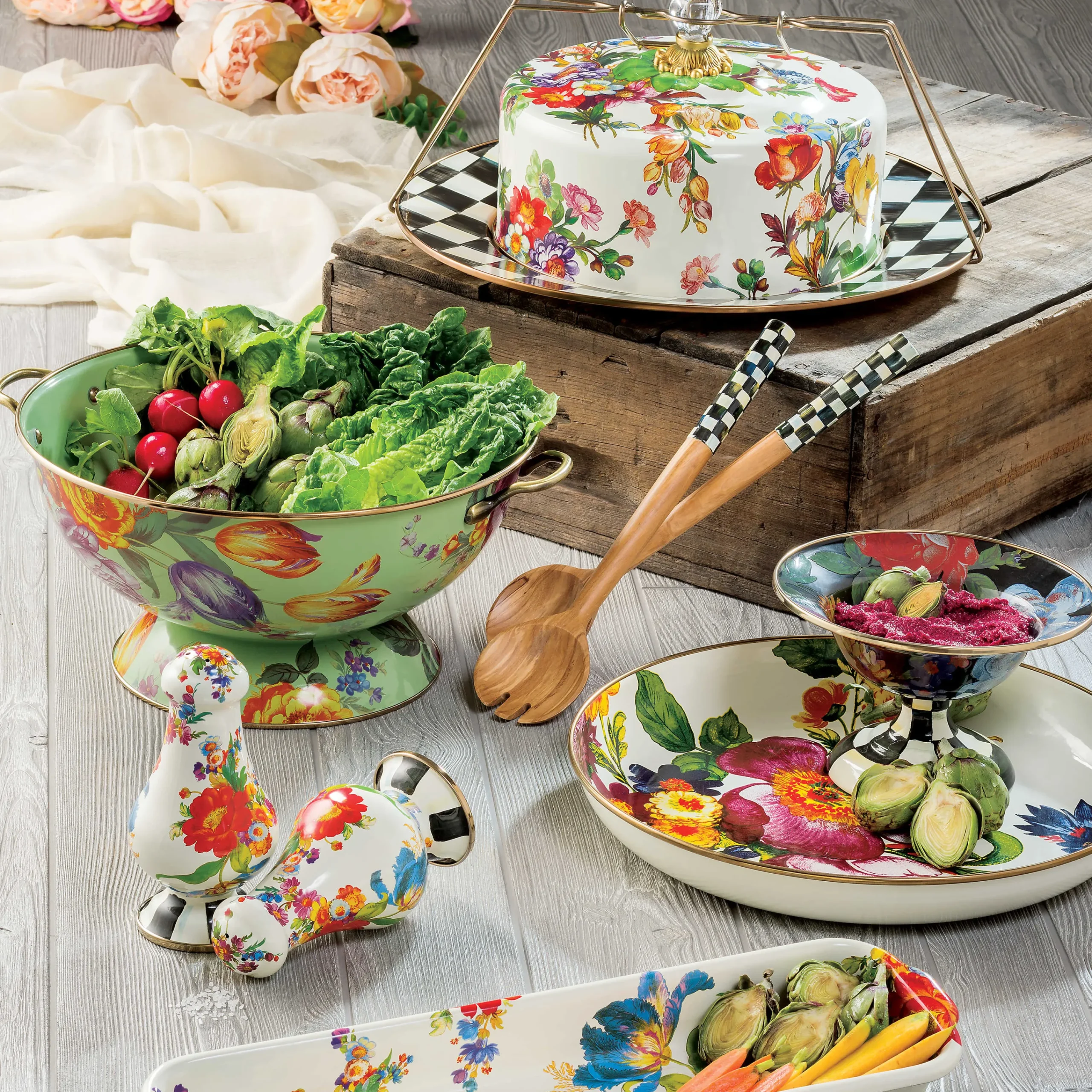 MacKenzie-Childs Flower Market Small Compote - Black* Outdoor Entertaining