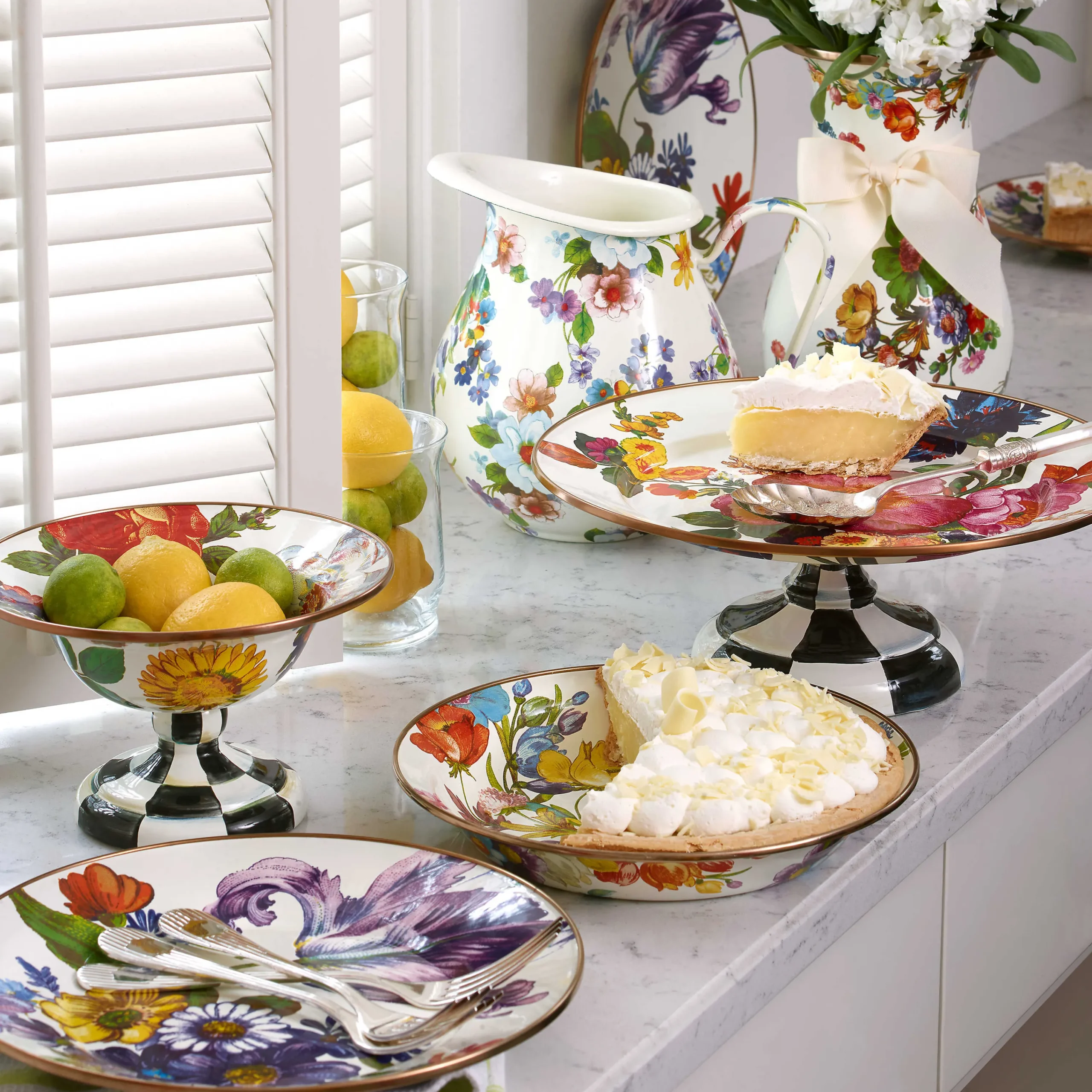 MacKenzie-Childs Flower Market Small Compote - White* Outdoor Entertaining