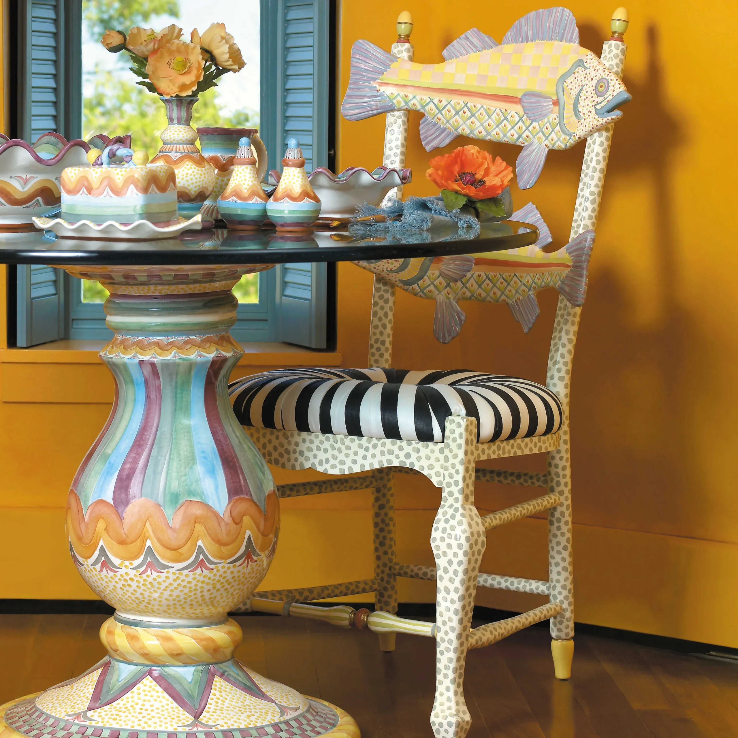 MacKenzie-Childs Freckle Fish Chair - Black & White Seat* Dining Room & Kitchen