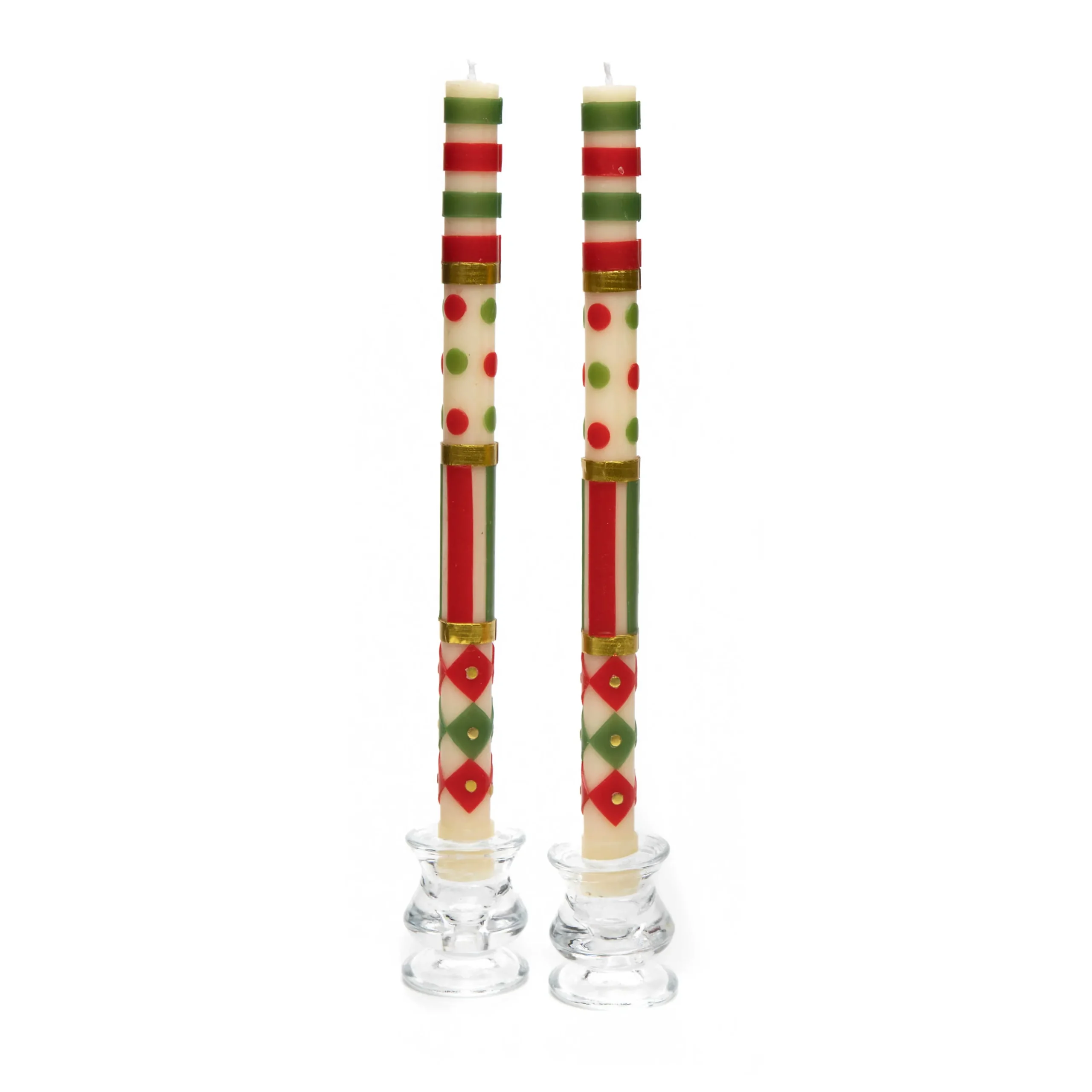 MacKenzie-Childs Jester Dinner Candles - Red, Green, & Gold - Set Of 2* Candles & Fragrances