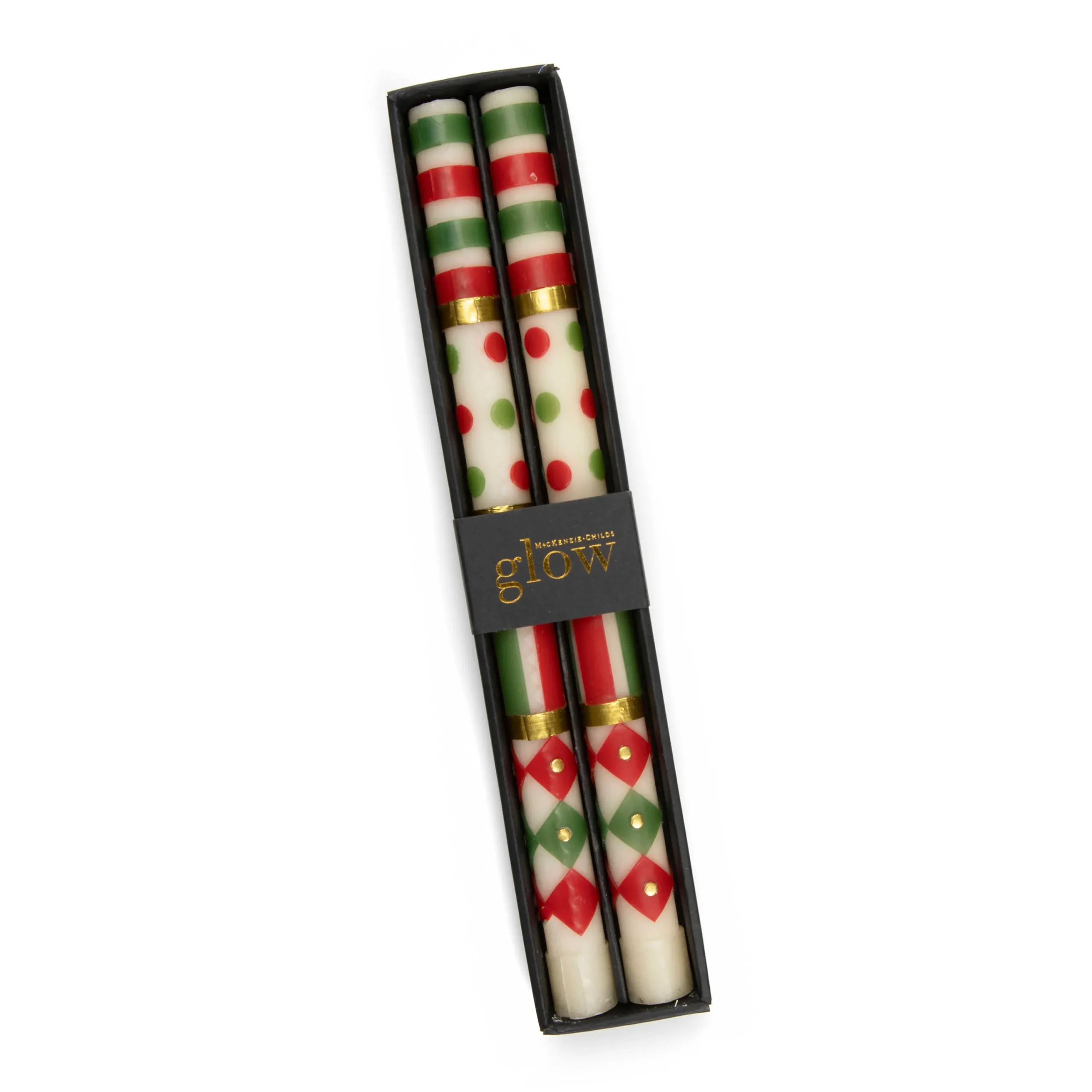 MacKenzie-Childs Jester Dinner Candles - Red, Green, & Gold - Set Of 2* Candles & Fragrances