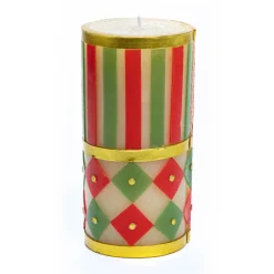 MacKenzie-Childs Jester Pillar Candle - Red, Green, & Gold - 6"* Candles & Fragrances