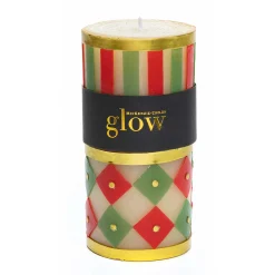 MacKenzie-Childs Jester Pillar Candle - Red, Green, & Gold - 6"* Candles & Fragrances