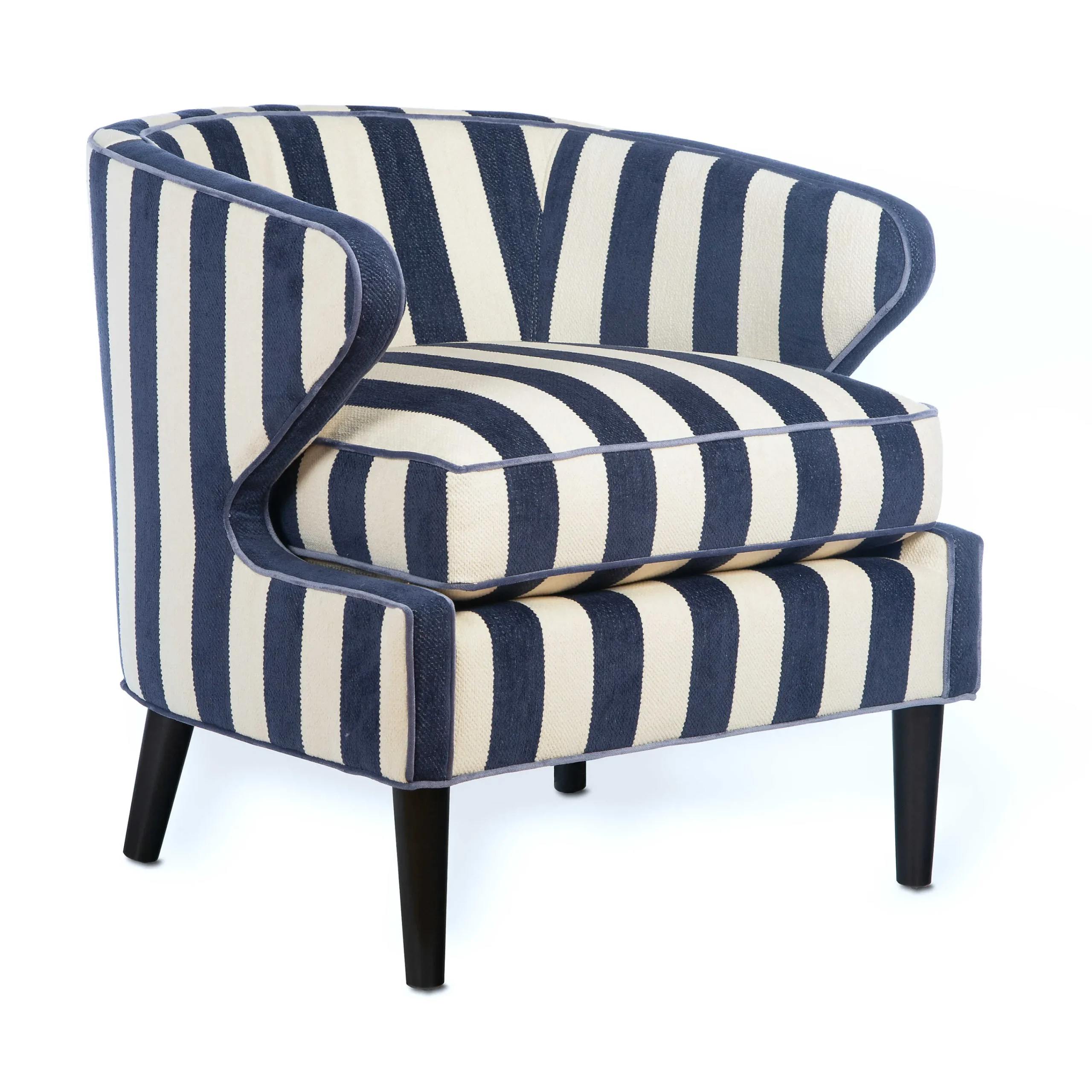 MacKenzie-Childs Marquee Accent Chair - Chenille Navy Stripe* Living Room