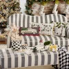 MacKenzie-Childs Marquee Bench - Chenille Grey Stripe* Entryway Furniture
