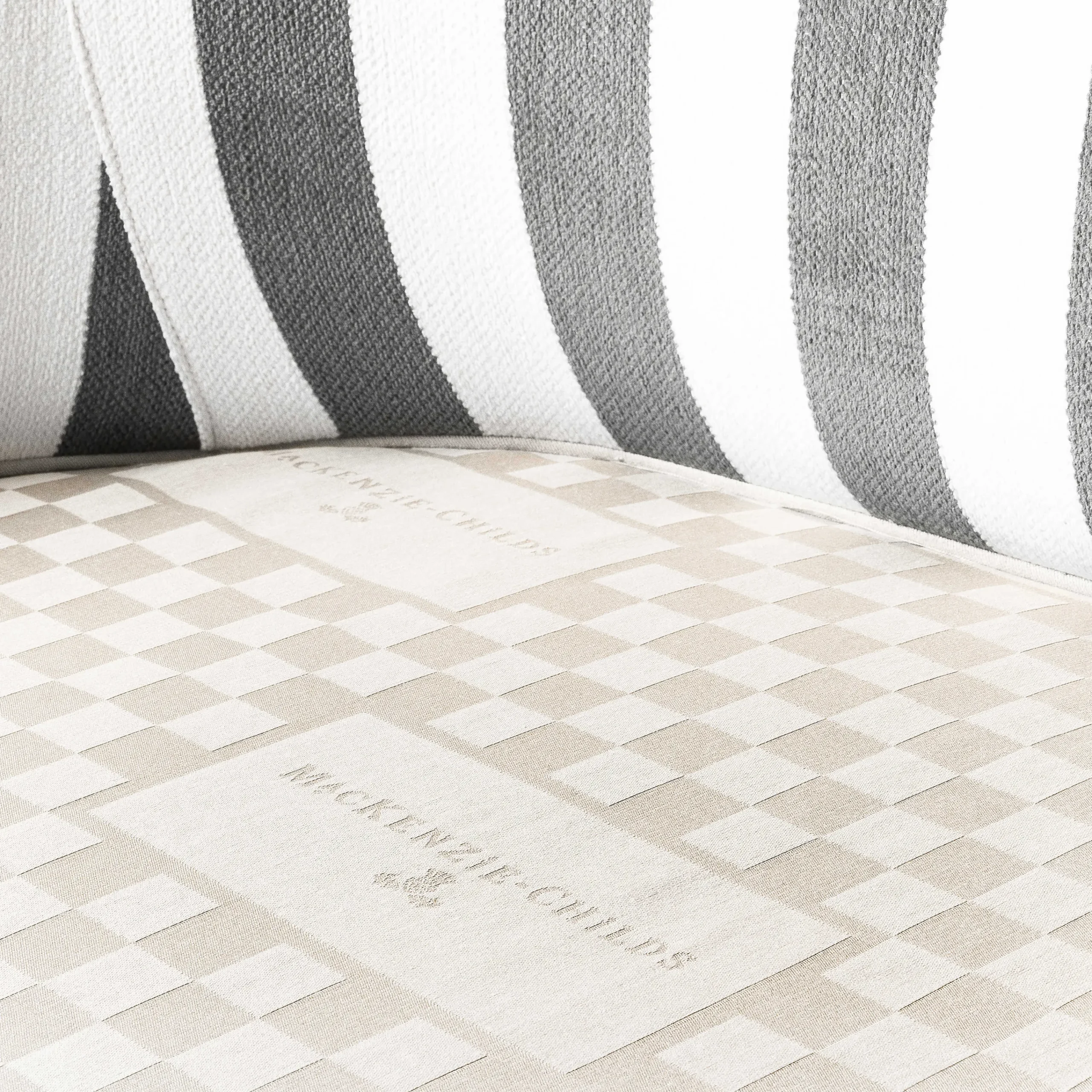 MacKenzie-Childs Marquee Loveseat - Chenille Grey Stripe* Living Room