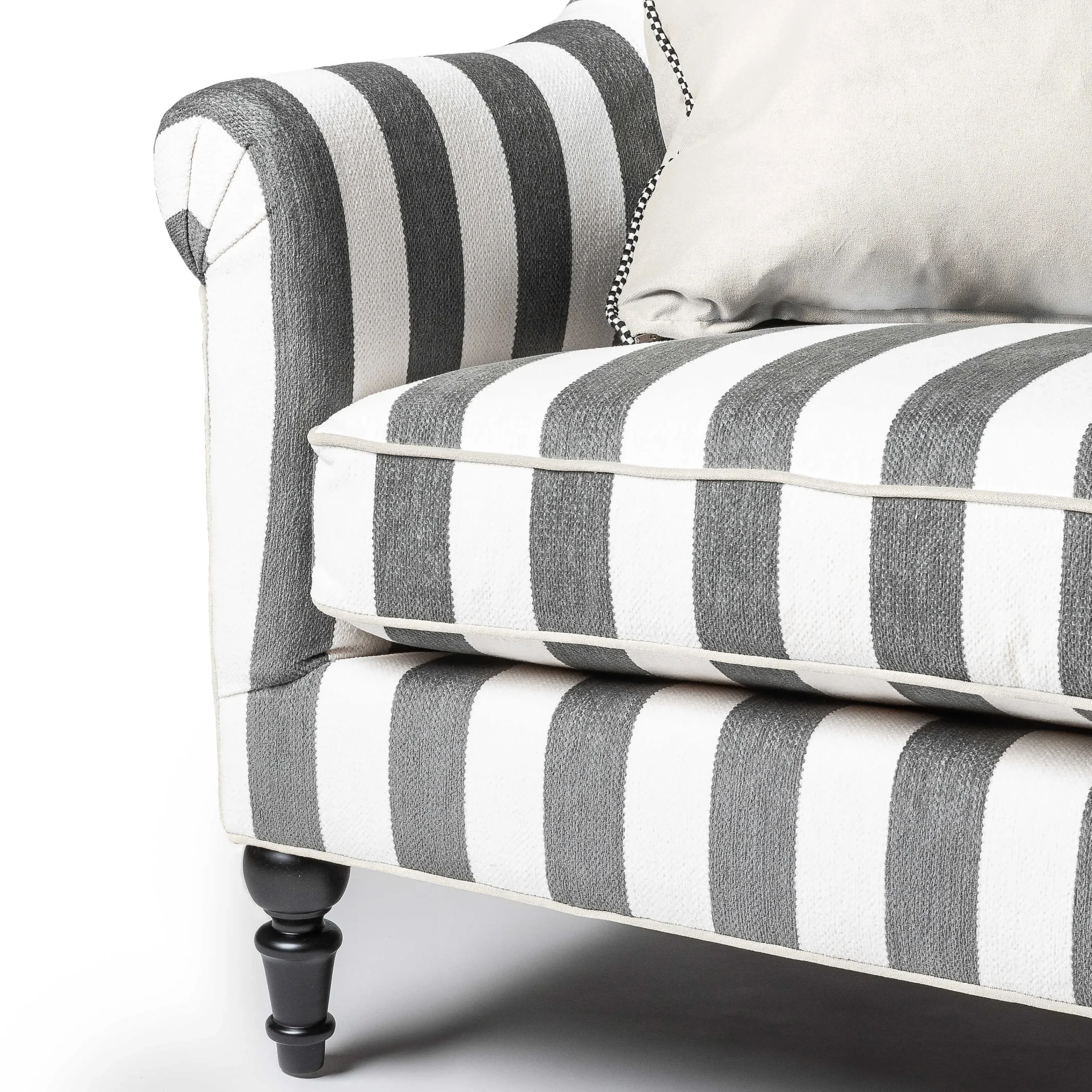 MacKenzie-Childs Marquee Loveseat - Chenille Grey Stripe* Living Room