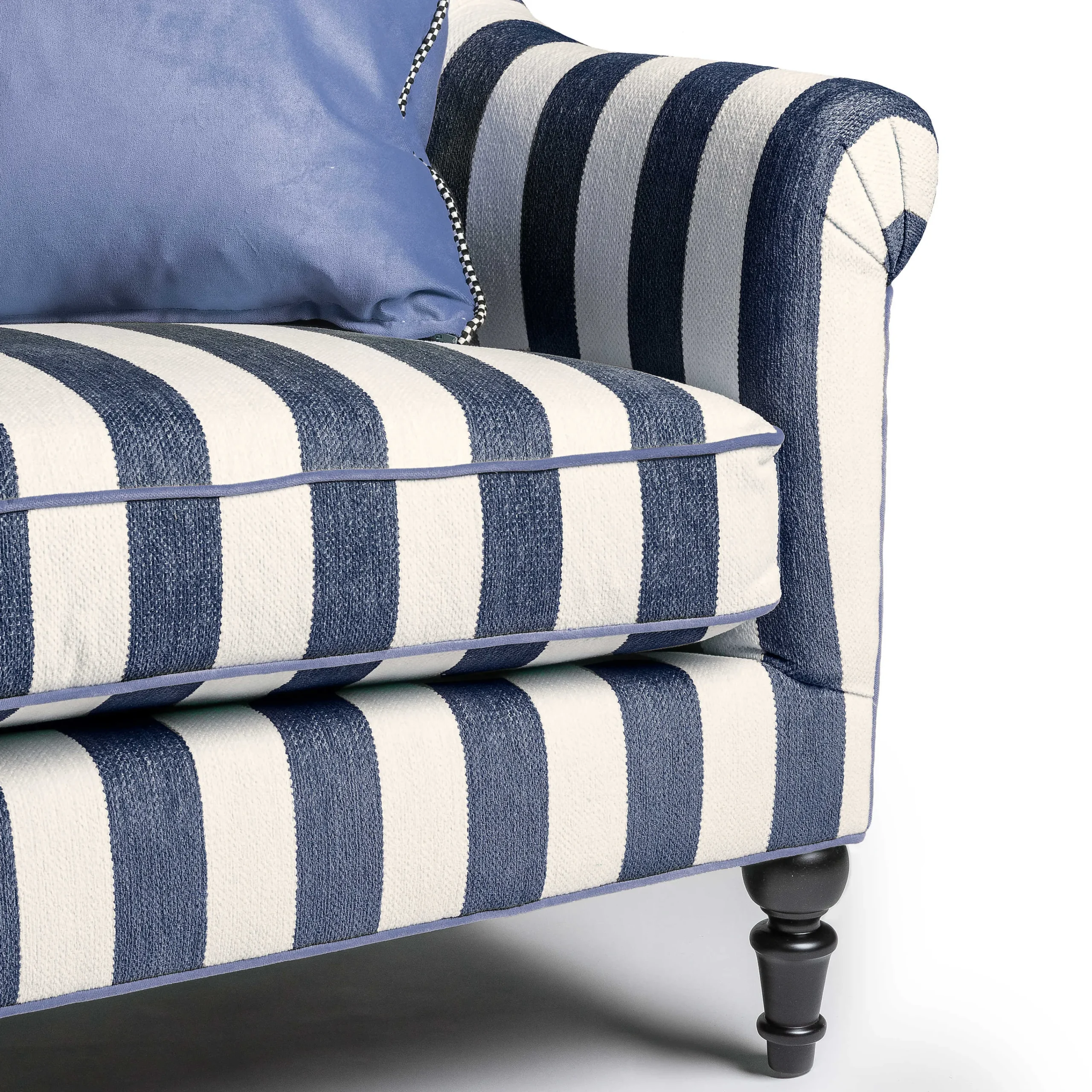 MacKenzie-Childs Marquee Loveseat - Chenille Navy Stripe* Living Room