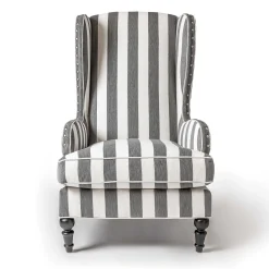 MacKenzie-Childs Marquee Wing Chair - Chenille Grey Stripe* Living Room