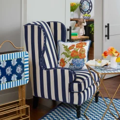 MacKenzie-Childs Marquee Wing Chair - Chenille Navy Stripe* Living Room