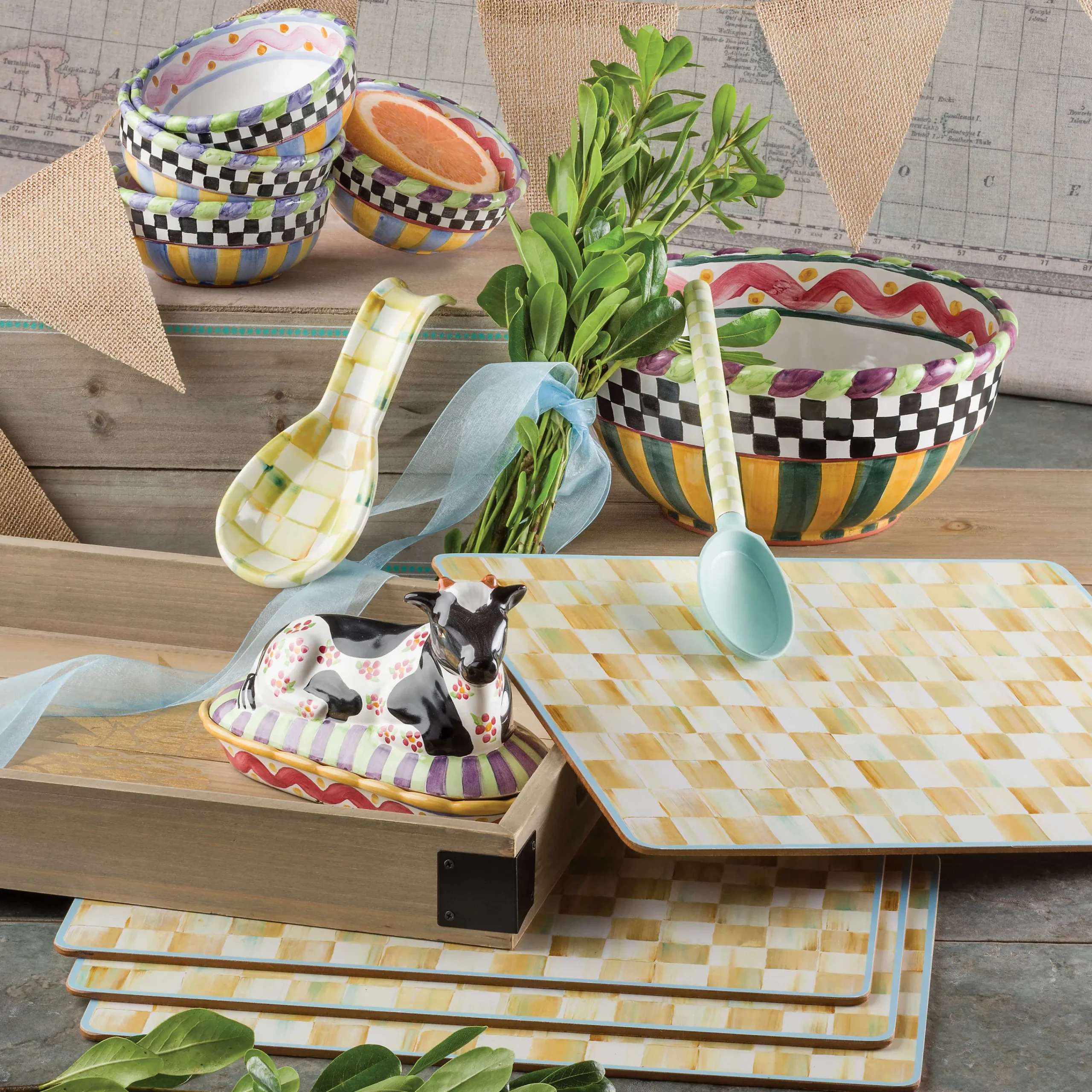 MacKenzie-Childs Parchment Check Enamel Spoon Rest* Kitchen Utensils & Tools