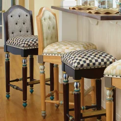 MacKenzie-Childs Parchment Check Underpinnings Bar Stool With Back* Dining Room & Kitchen