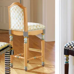 MacKenzie-Childs Parchment Check Underpinnings Bar Stool With Back* Dining Room & Kitchen