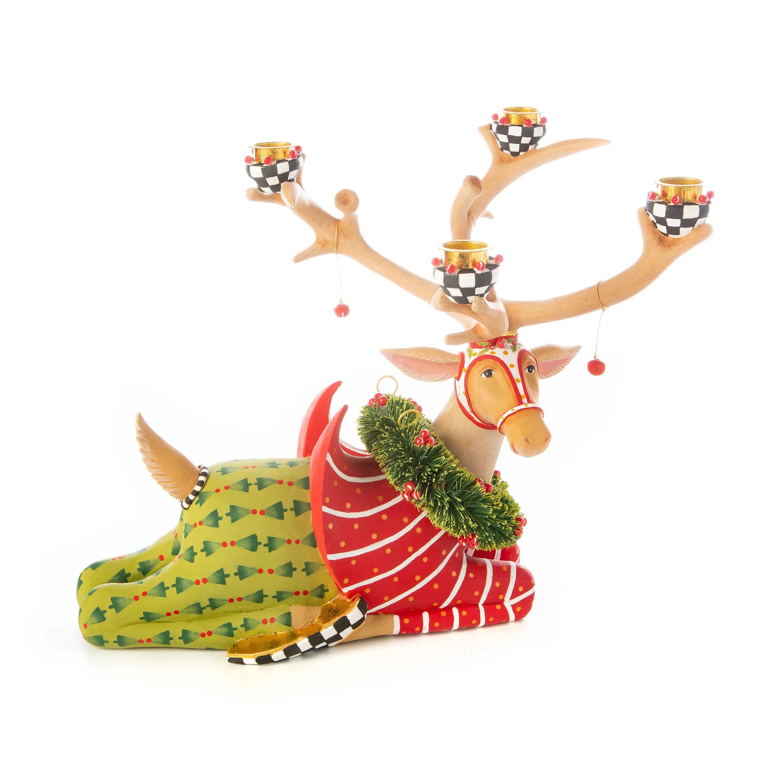 MacKenzie-Childs Patience Brewster Dash Away Sitting Prancer Reindeer Candelabra* Room Accents