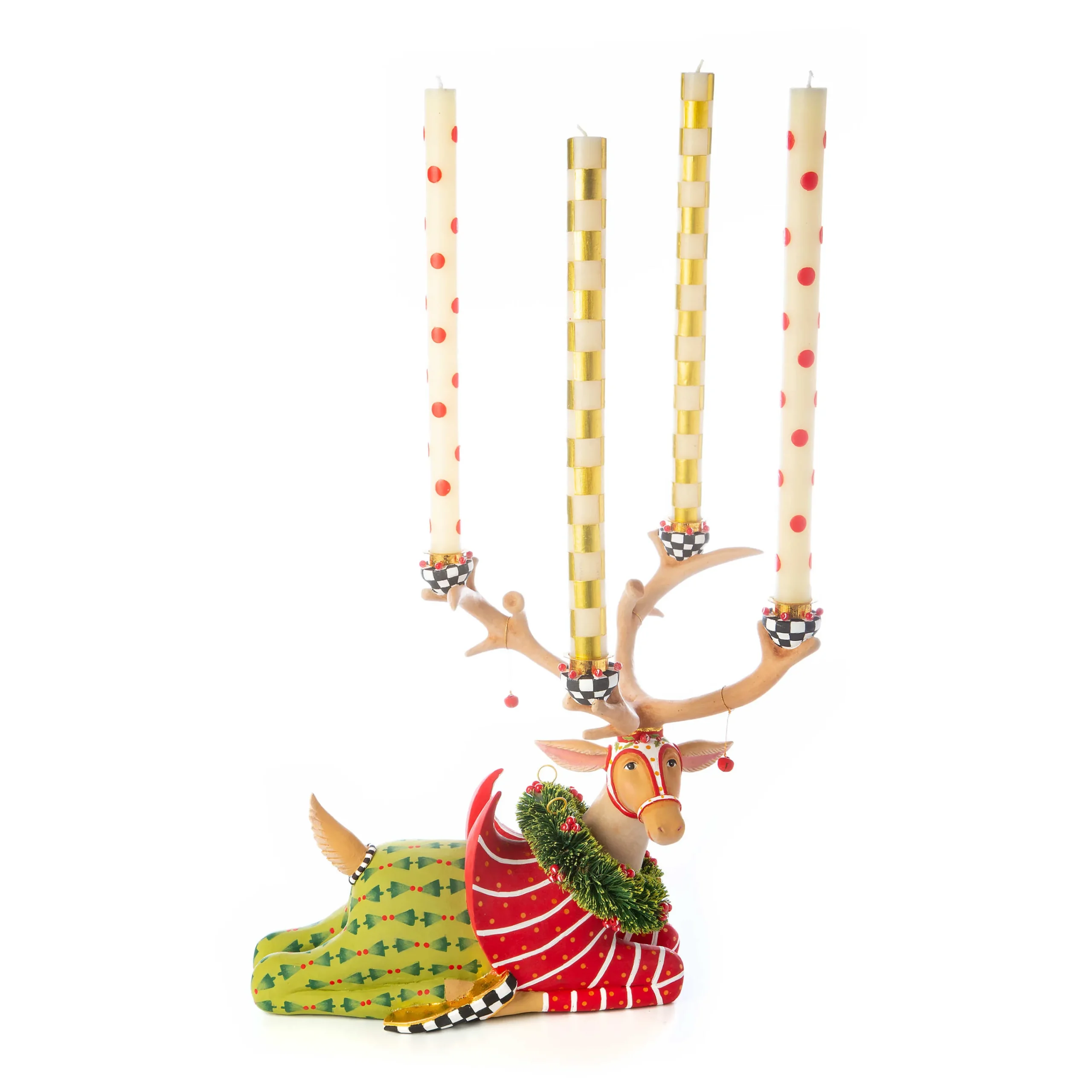 MacKenzie-Childs Patience Brewster Dash Away Sitting Prancer Reindeer Candelabra* Room Accents