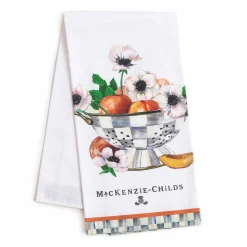 MacKenzie-Childs Peaches & Anemones In Colander Dish Towel* Kitchen & Table Linens