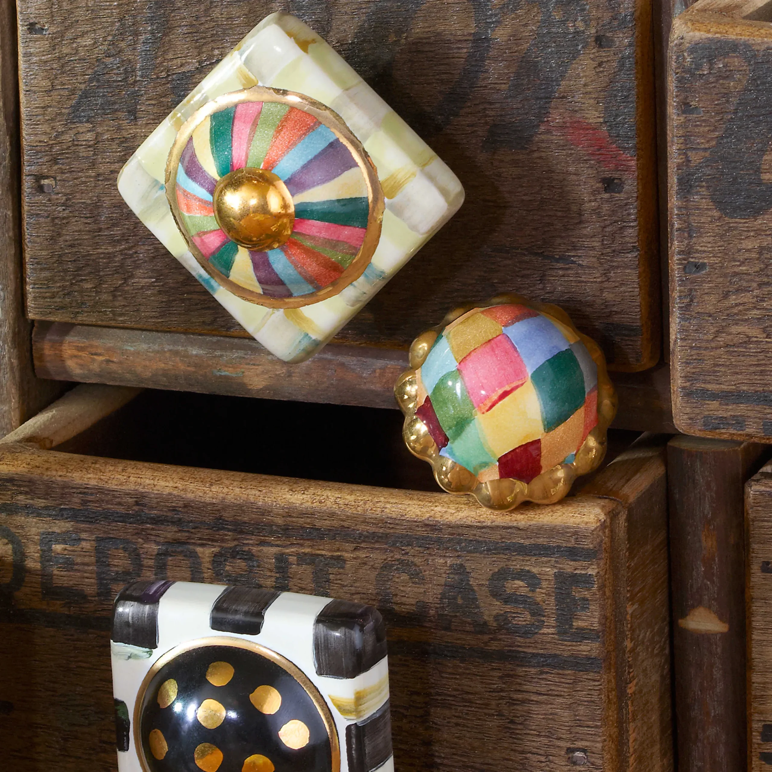 MacKenzie-Childs Petit Four Round Knob - Harlequin* Room Accents