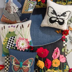 MacKenzie-Childs Poppy Square Pillow - Black* Pillows, Throws, & Cushions