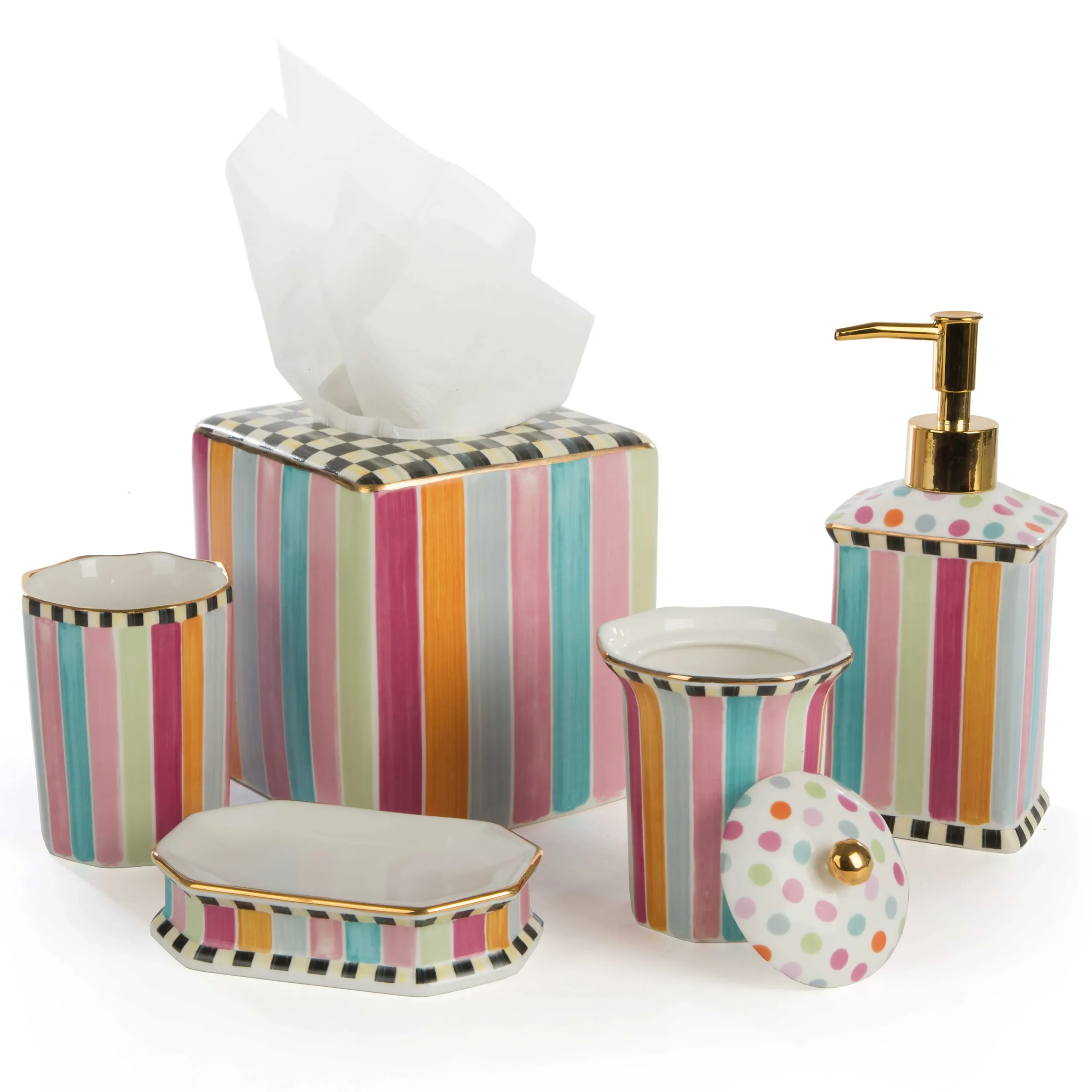 MacKenzie-Childs Ribbon & Dot Boutique Tissue Box Holder* Room Accents