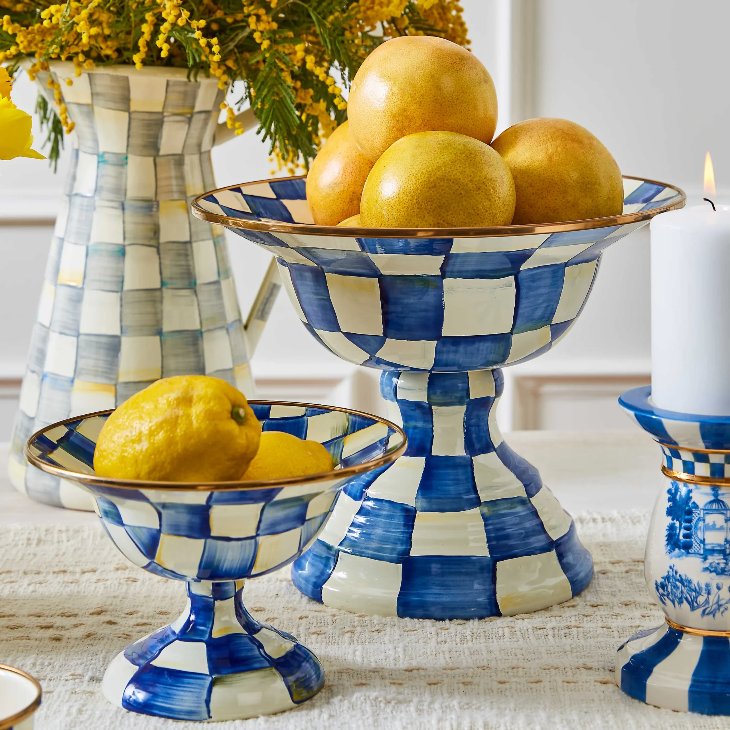 MacKenzie-Childs Royal Check Enamel Compote - Large* Outdoor Entertaining
