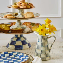 MacKenzie-Childs Royal Check Enamel Pedestal Platter - Large* Outdoor Entertaining