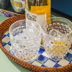 MacKenzie-Childs Royal Check Rattan & Enamel Tray - Small* Outdoor Entertaining