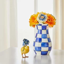 MacKenzie-Childs Royal Check Tall Vase & Bouquet Set* Greenery & Florals