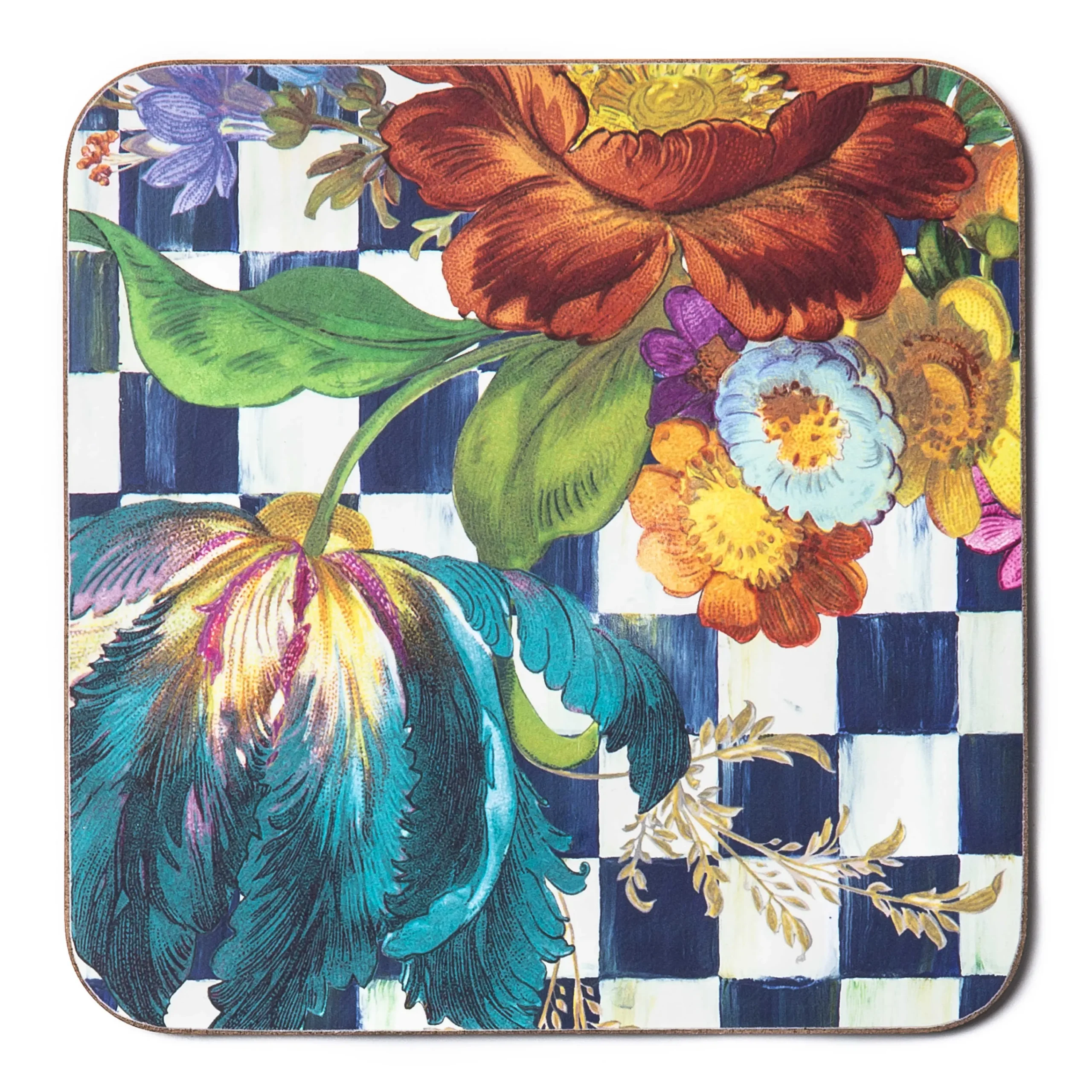 MacKenzie-Childs Royal Flower Market Cork Back Coasters - Set Of 4* Table Accessories