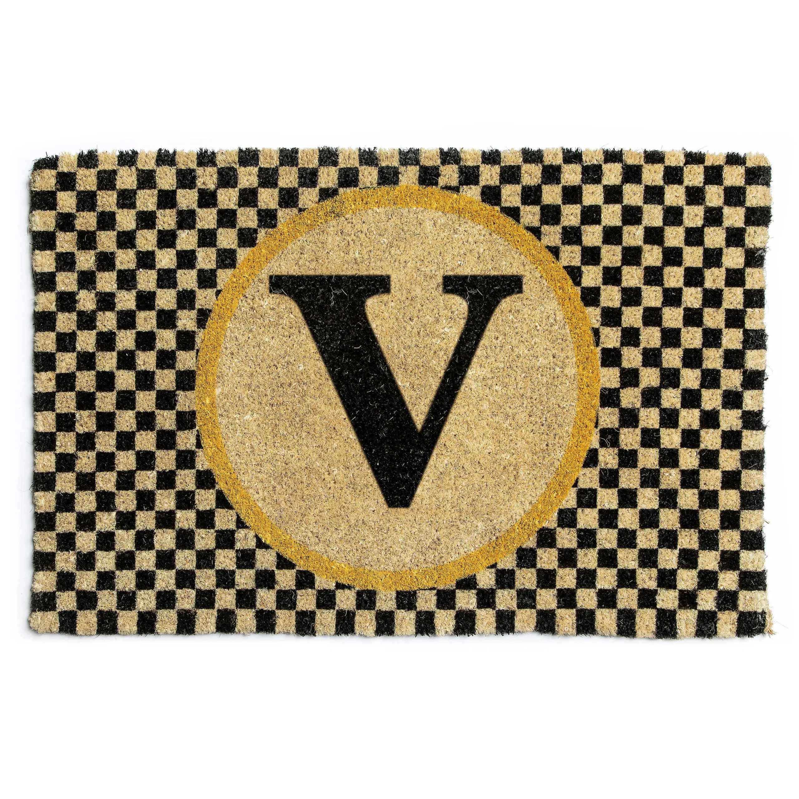 MacKenzie-Childs Single Letter Monogrammed Entrance Mat - V* Outdoor Rugs & Mats