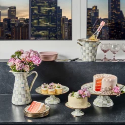 MacKenzie-Childs Sterling Check Enamel Pedestal Platter - Mini* Outdoor Entertaining