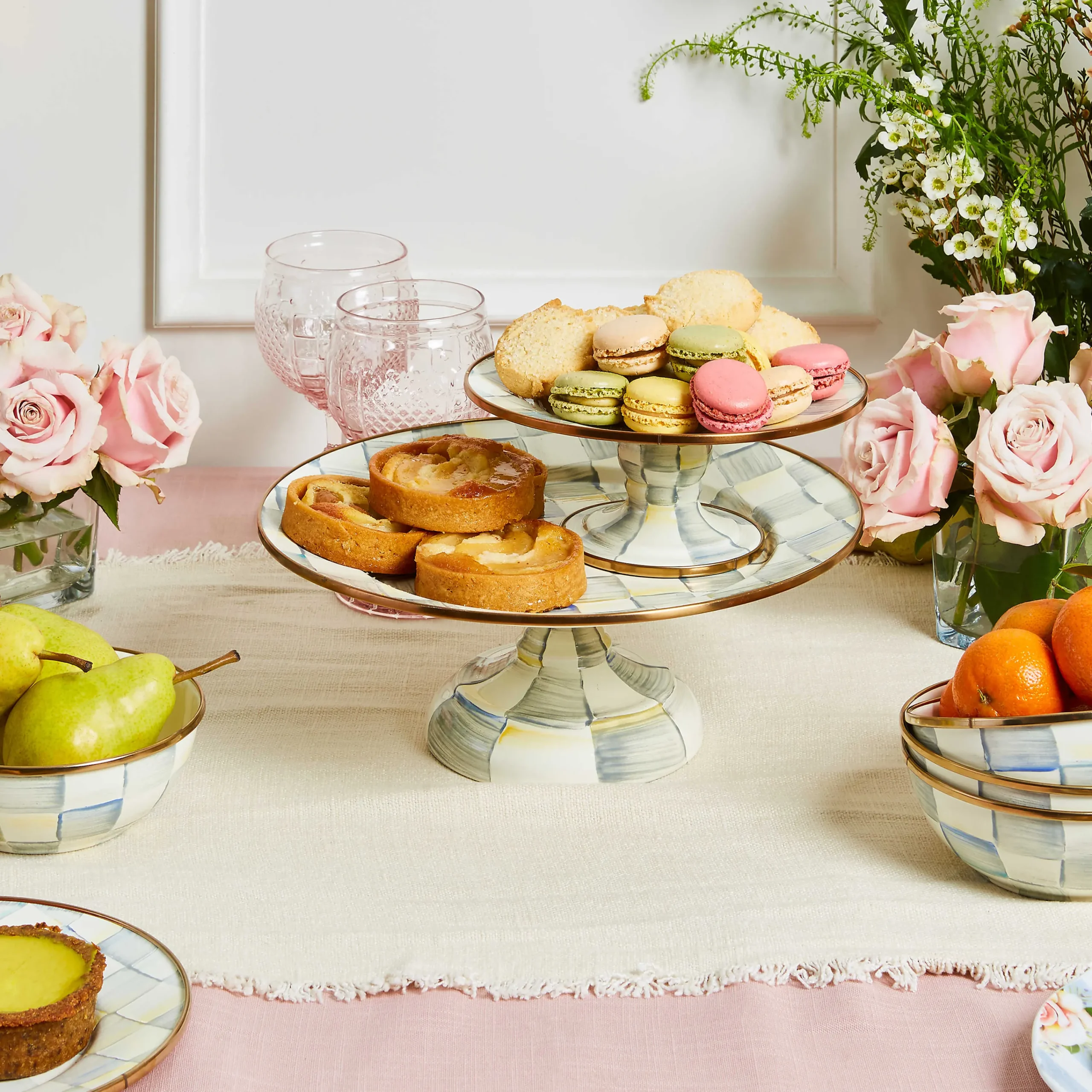 MacKenzie-Childs Sterling Check Enamel Pedestal Platter - Mini* Outdoor Entertaining