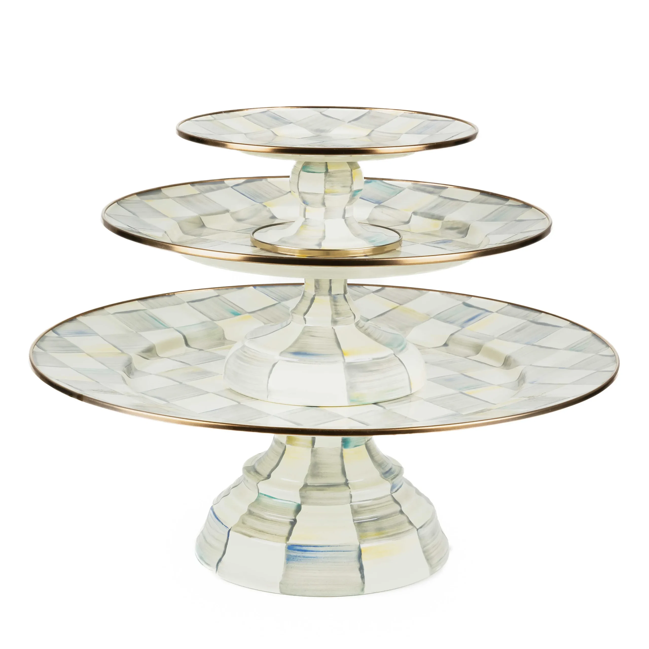 MacKenzie-Childs Sterling Check Enamel Pedestal Platter - Large* Outdoor Entertaining