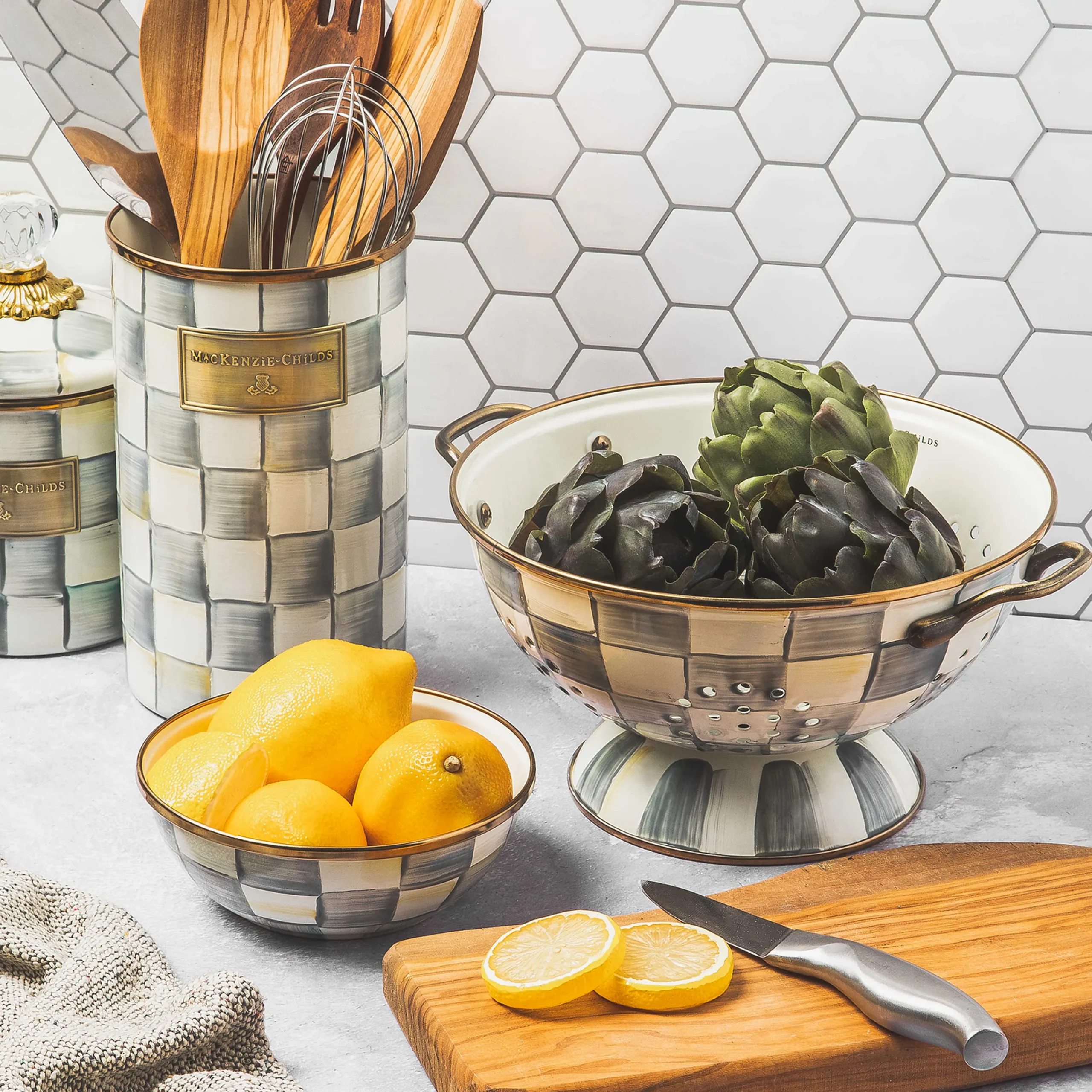 MacKenzie-Childs Sterling Check Enamel Pinch Bowl* Outdoor Entertaining