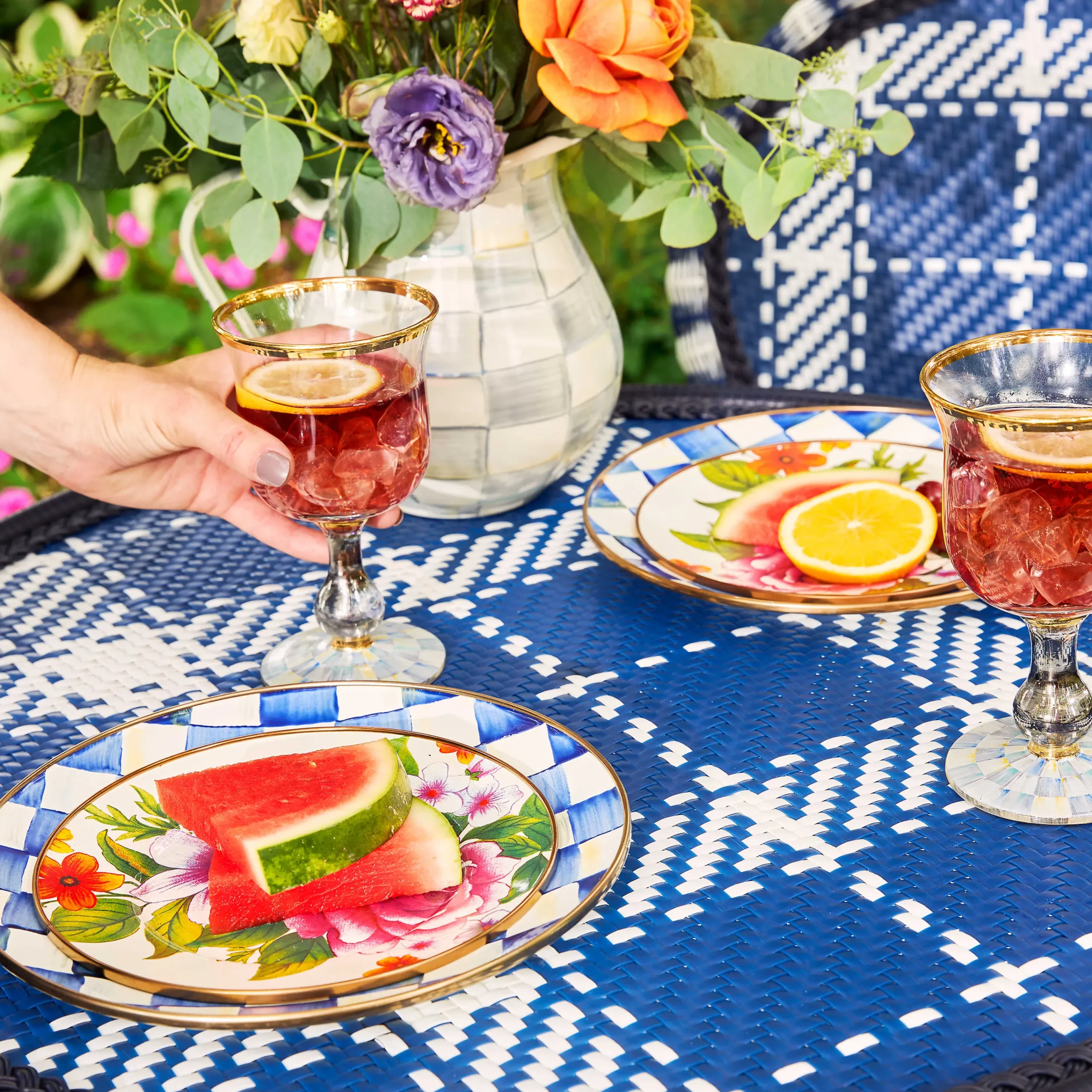 MacKenzie-Childs Sterling Check Enamel Pitcher* Outdoor Entertaining