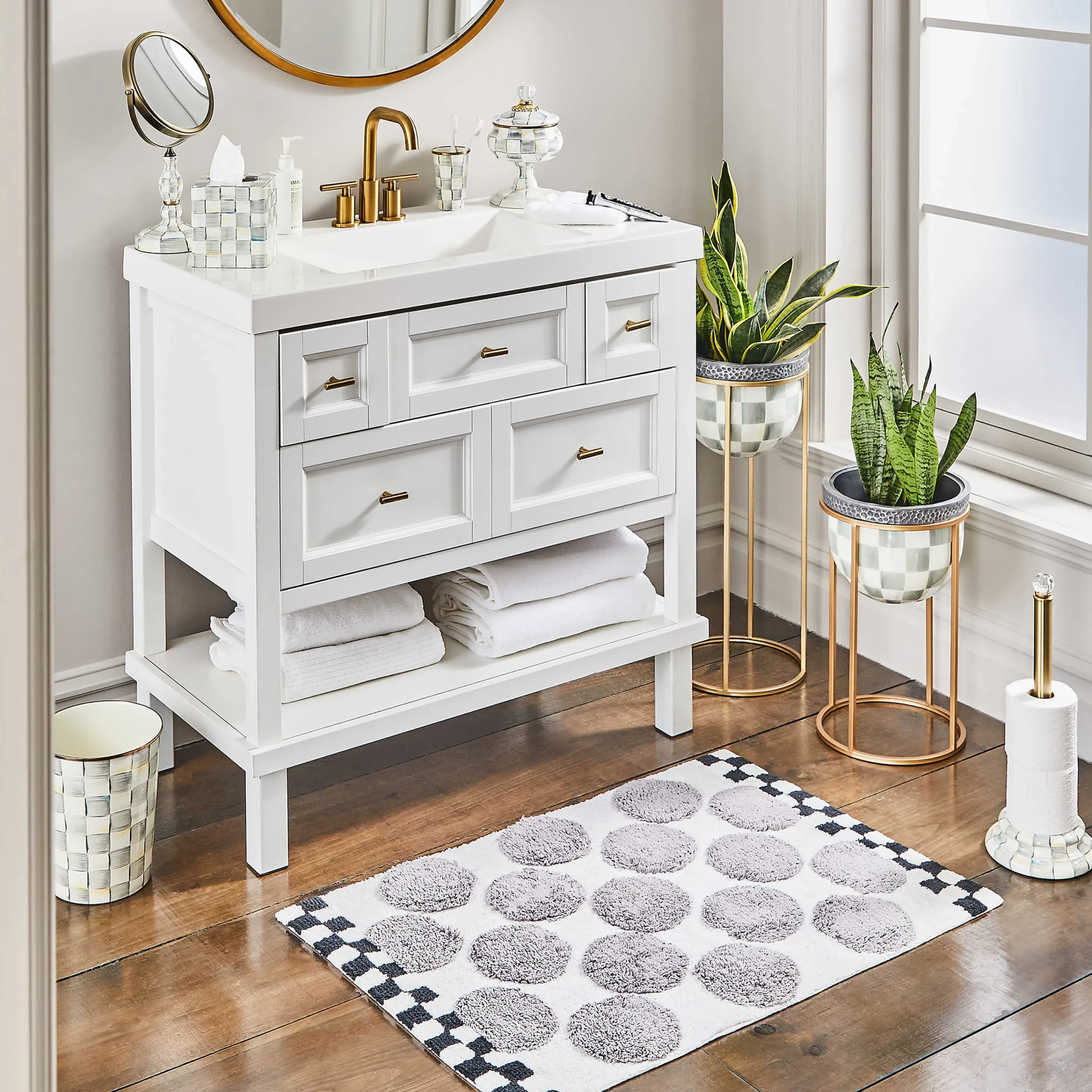 MacKenzie-Childs Sterling Check Enamel Waste Bin* Room Accents