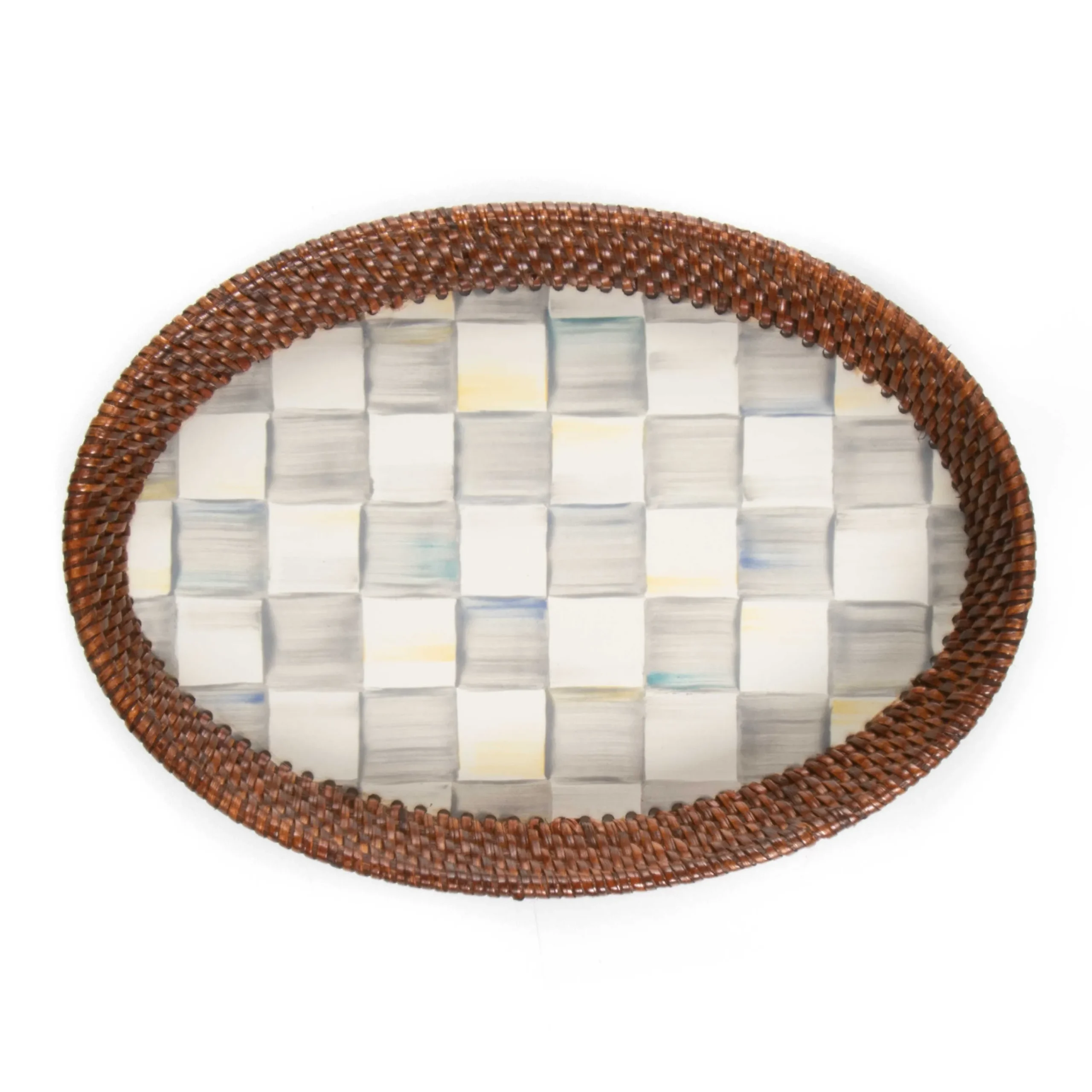 MacKenzie-Childs Sterling Check Rattan & Enamel Tray - Small* Outdoor Entertaining