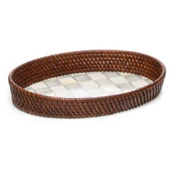 MacKenzie-Childs Sterling Check Rattan & Enamel Tray - Small* Outdoor Entertaining
