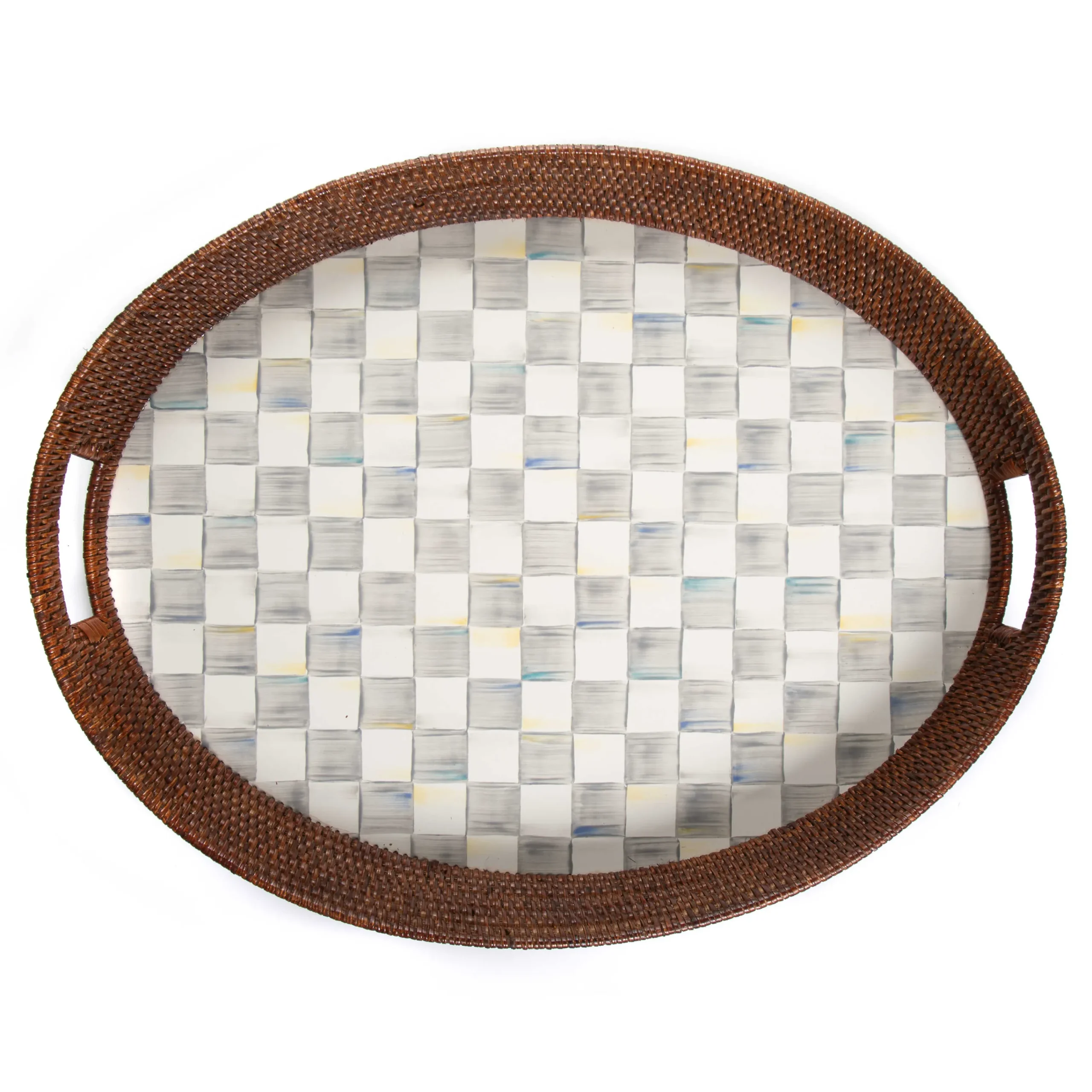MacKenzie-Childs Sterling Check Rattan & Enamel Party Tray* Outdoor Entertaining
