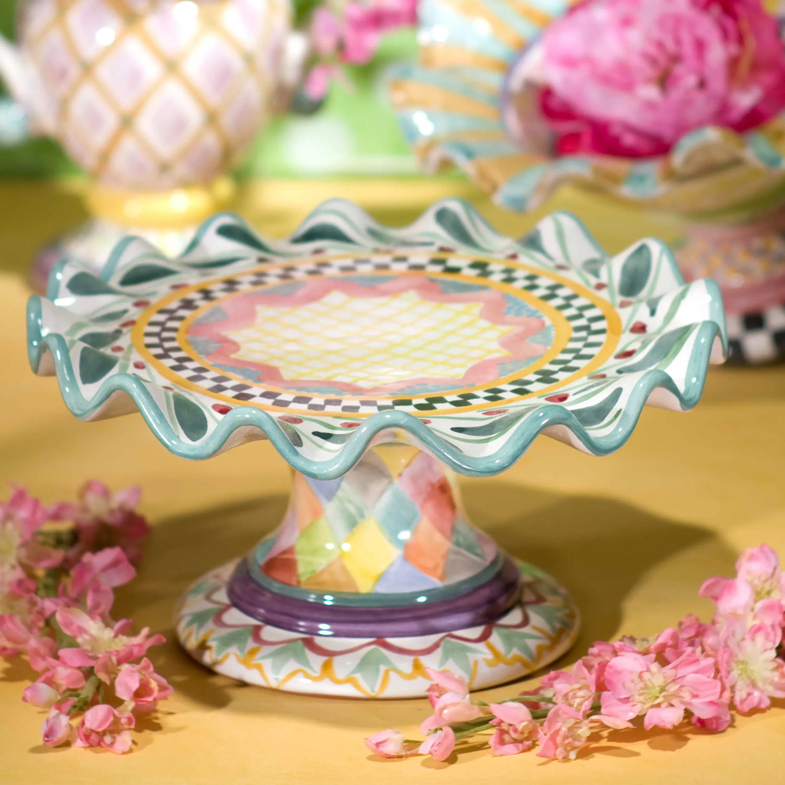 MacKenzie-Childs Taylor Fluted Cake Stand - Odd Fellows* Outdoor Entertaining