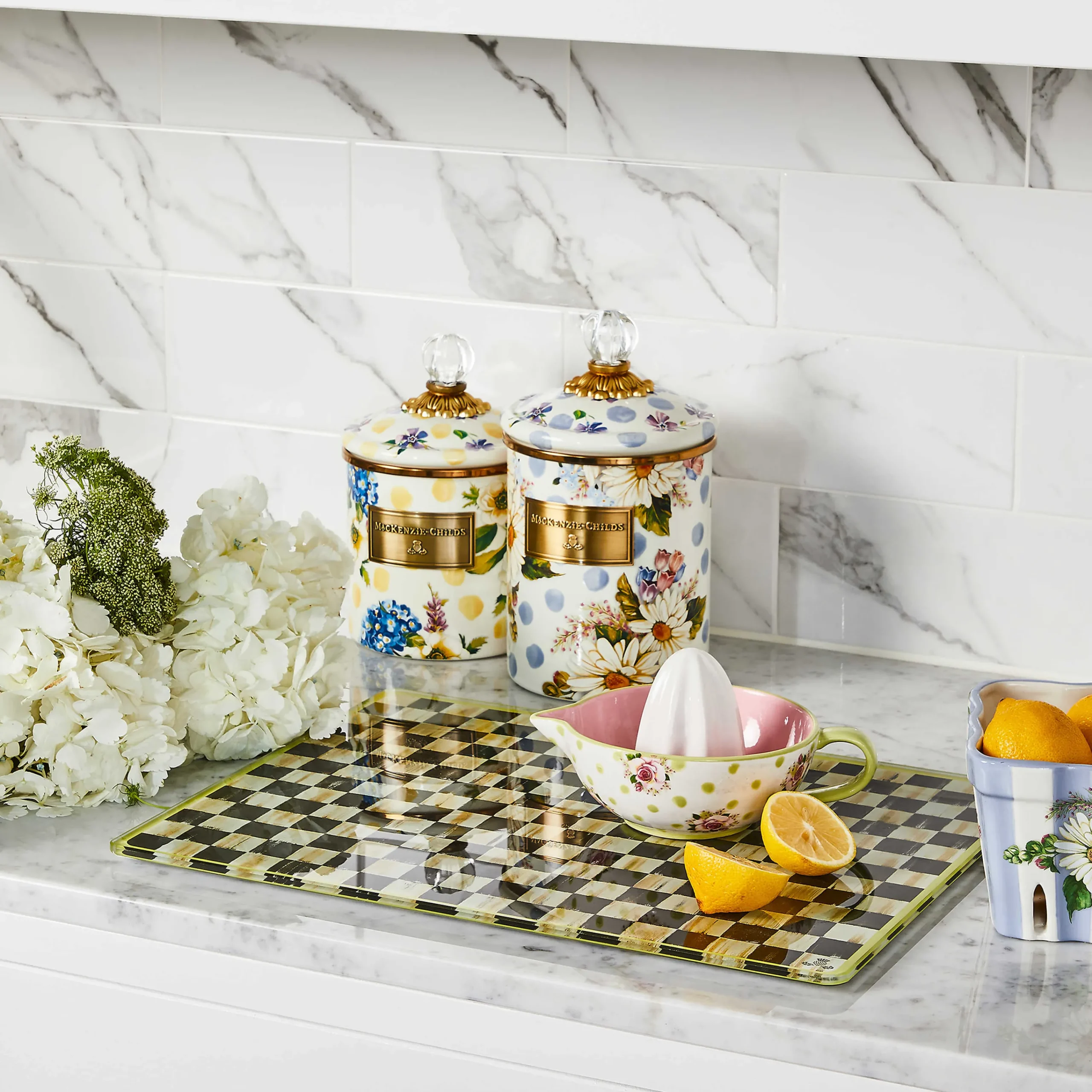 MacKenzie-Childs Wildflowers Enamel Small Canister - Yellow* Kitchen Storage & Organization